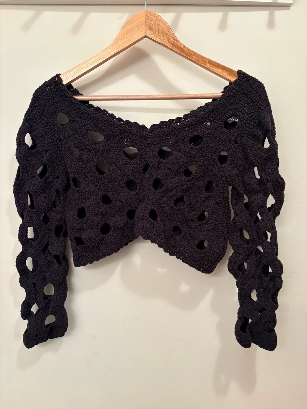 Anthropologie Maeve Cut-Out Crochet Crop Topper in Black One Size